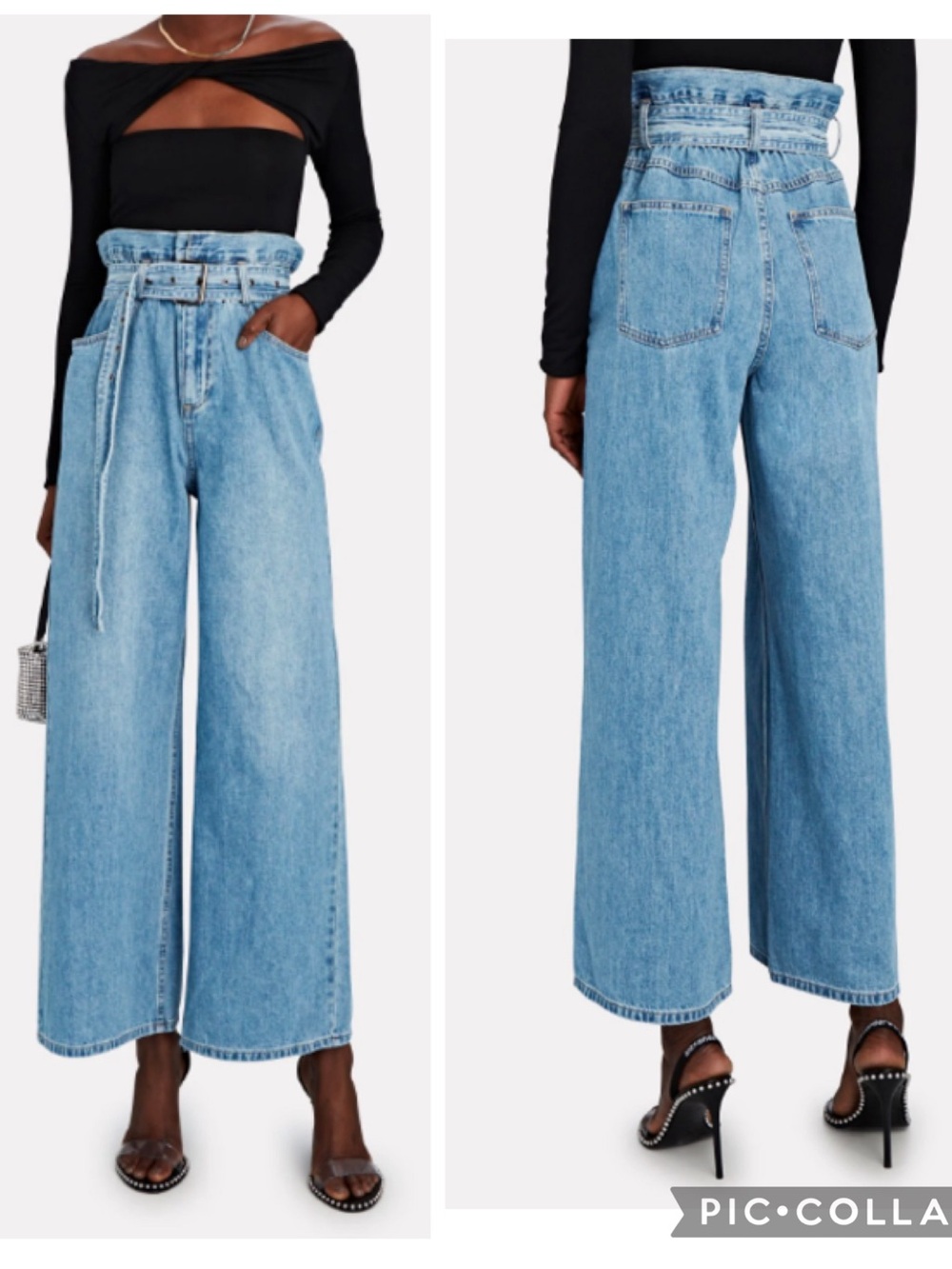 Sea New York Vida Paperbag Wide Leg Jeans Light Wash Denim 6 NWT
